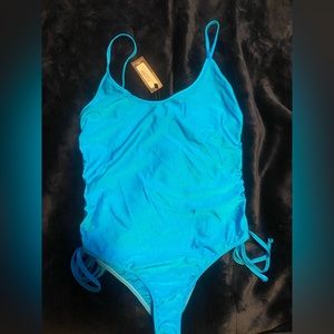 PrettyLittleThing Blue Ruched Swimsuit NWT